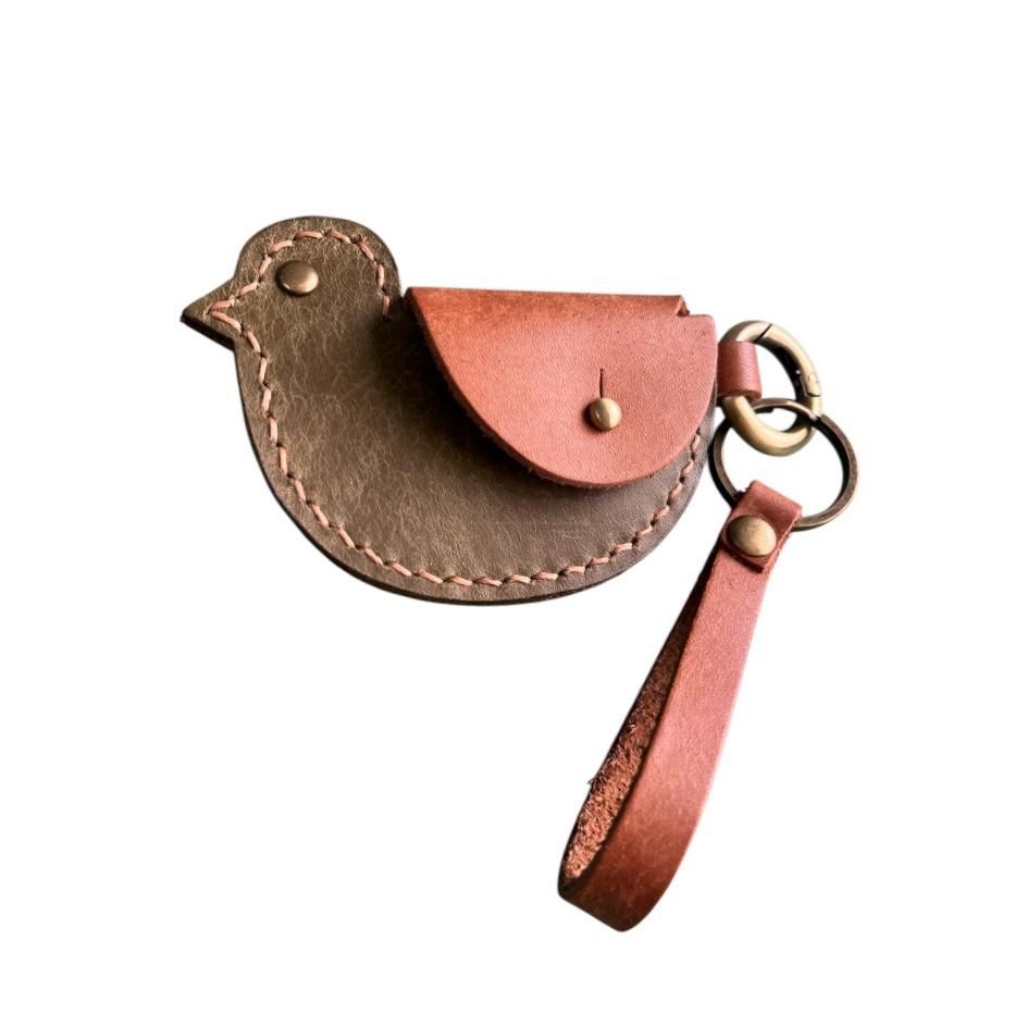 Craft Deri Anahtarlık Kuş- Yeşil/Taba
